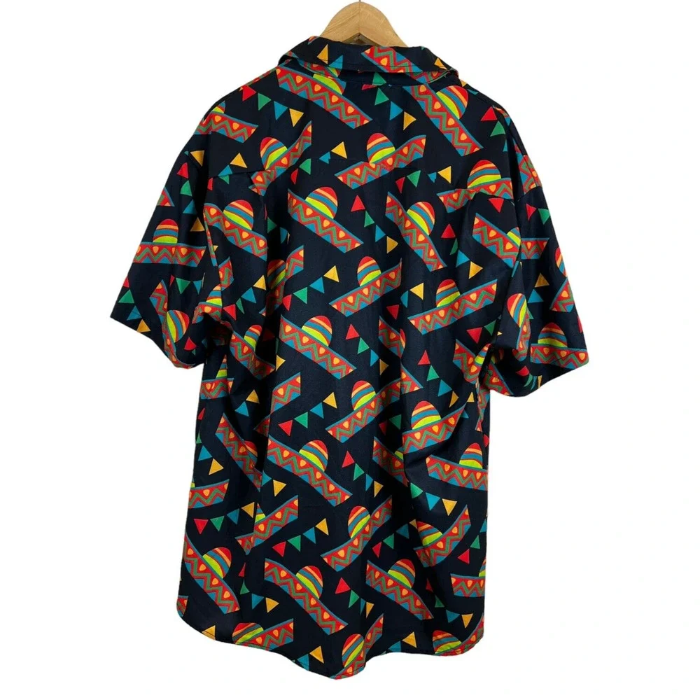 HARDADDY Men's‎ L Party Hawaiian Mexican Shark Sombrero Button Up Shirt